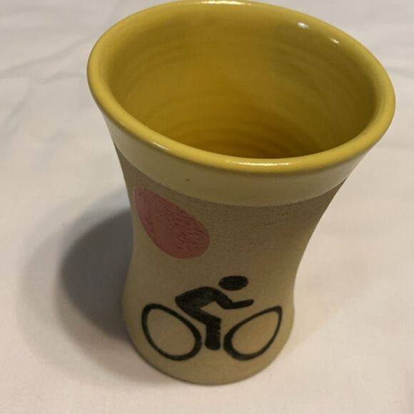 Large Alanna Hughes Pottery Bicycle Riding Mug. - Picture 1 of 5